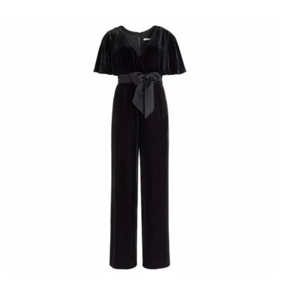 Alice + Olivia Breanna Wrap Front Velvet Jumpsuit Black - Picture 1 of 6